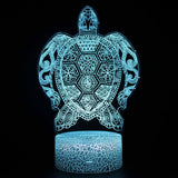 Illuminated Turtle Design 3D Lamp in Dark Setting