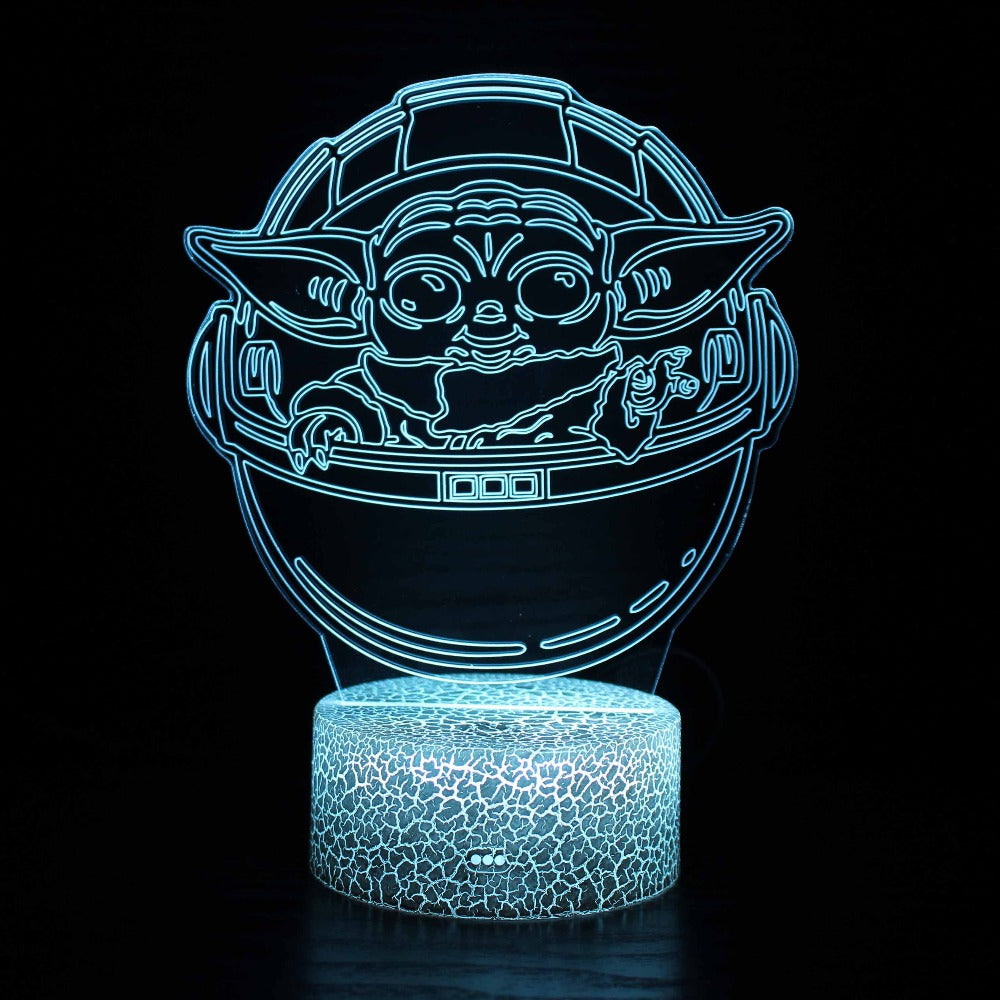 Illuminated Yoda Capsule 3D Lamp in Dark Setting