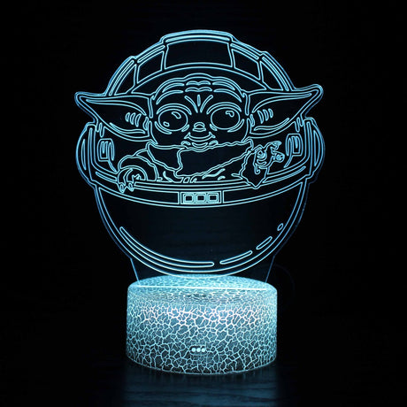 Illuminated Yoda Capsule 3D Lamp in Dark Setting