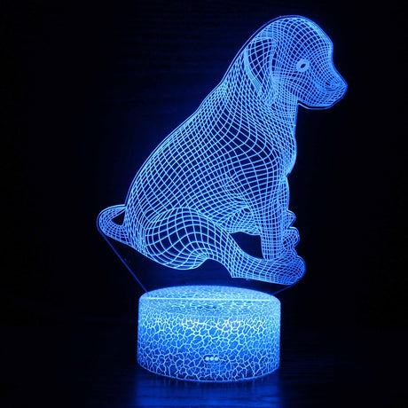 Iluminated Seated Dog 3D Lamp in Dark Setting