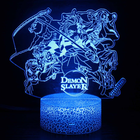 Illuminated Demon Slayer Group And Logo 3D Lamp in Dark Setting