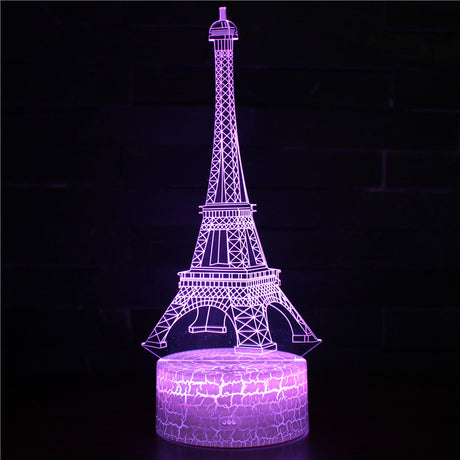 Iluminated Eiffel Tower Paris 3D Lamp in Dark Setting