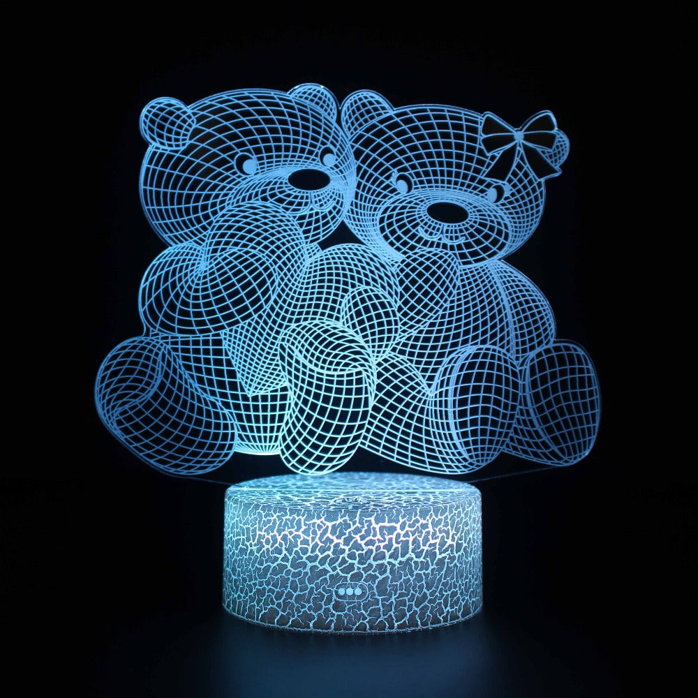 Iluminated Love Cuddling bear 3D Lamp in Dark Setting