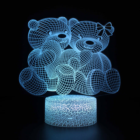 Iluminated Love Cuddling bear 3D Lamp in Dark Setting