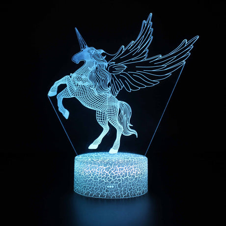 Iluminated Pegasus roaring 3D Lamp in Dark Setting