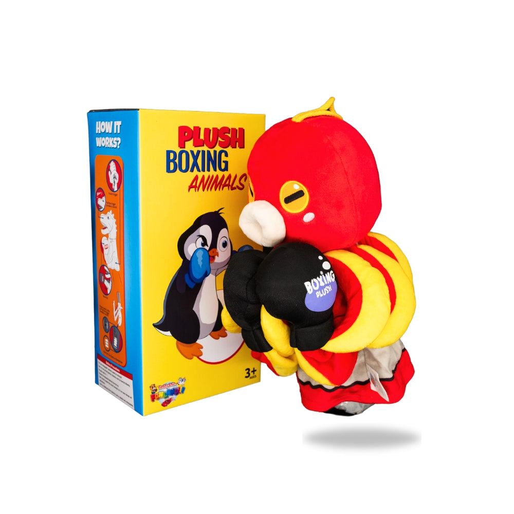 Packaging view of Plush Octopus Boxing Toy, displaying the box design and toy features listed.