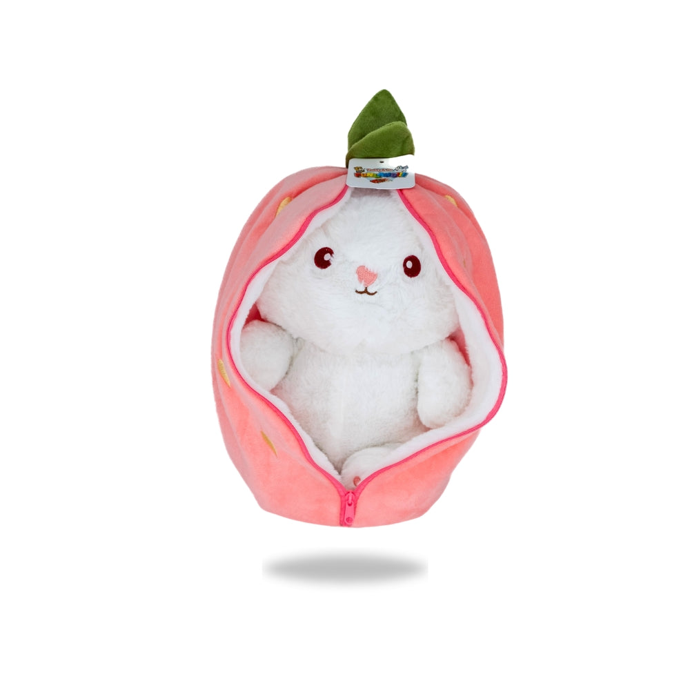Front view of Plush Reversible Bunny - Strawberry with Soft Cotton