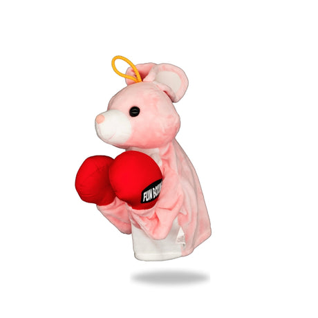 Side view of Plush Rabbit Boxing Toy, highlighting its side profile and boxing gloves detail.