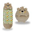 Autumn beaver-themed kids' sleeping bag open, showcasing cozy interior and playful design