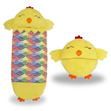 Chicken-themed kids' sleeping bag open, showcasing cozy interior and playful design