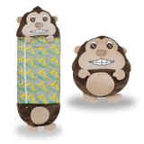 Gorilla-themed kids' sleeping bag open, showcasing cozy interior and playful design