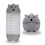 Hamster-themed kids' sleeping bag open, showcasing cozy interior and playful design