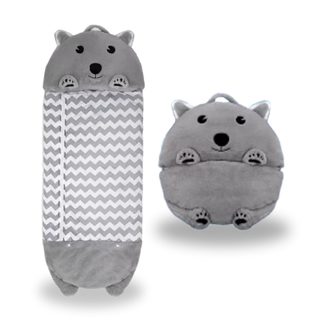 Hamster-themed kids' sleeping bag open, showcasing cozy interior and playful design