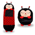 Ladybug-themed kids' sleeping bag open, showcasing cozy interior and playful design