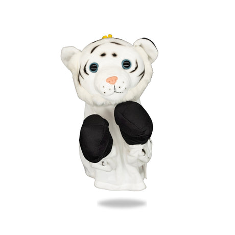 Front view of Plush White Tiger Boxing Toy..