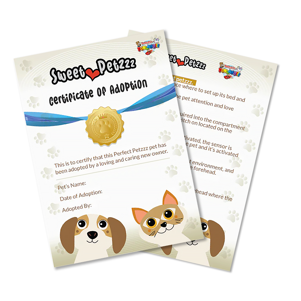 Adoption certificate for Sweet Petzzz White Cat.