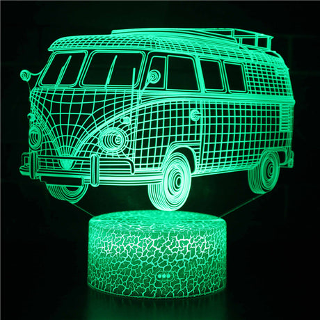Illuminated VW Bus 3D Lamp in Dark Setting