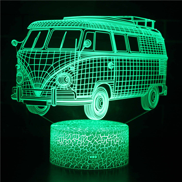 Illuminated VW Bus 3D Lamp in Dark Setting