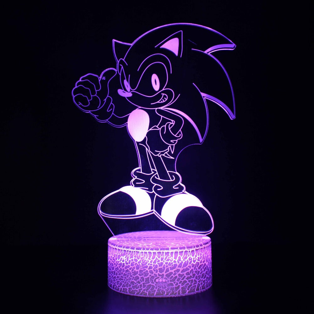 Illuminated Sonic the Hedgehog 3D Lamp in Dark Setting