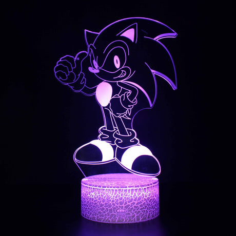 Illuminated Sonic the Hedgehog 3D Lamp in Dark Setting