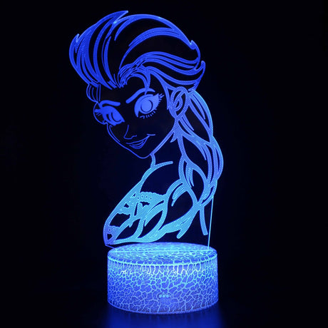 Illuminated Frozen Elsa 1 3D Lamp in Dark Setting