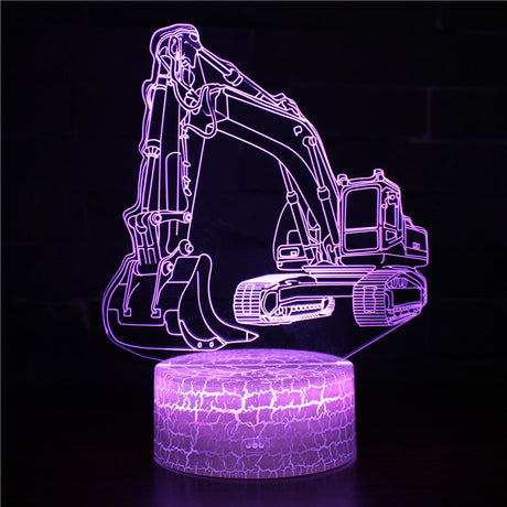 Illuminated Escavator 3D Lamp in Dark Setting