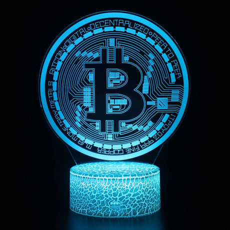 Illuminated Bitcoin 3D Lamp in Dark Setting