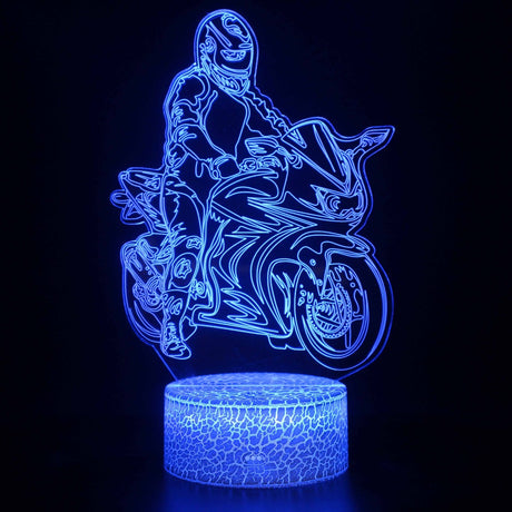 Iluminated Road Biker 3D Lamp in Dark Setting