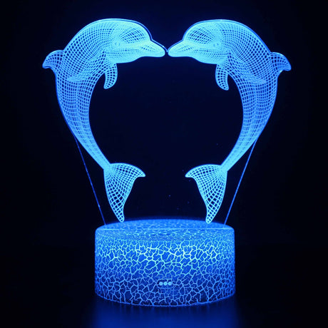 Illuminated Dolphins In Love 3D Lamp in Dark Setting