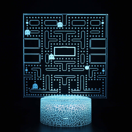 Illuminated Pac-Man Grid 3D Lamp in Dark Setting