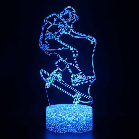 Iluminated Skateboarder 3D Lamp in Dark Setting