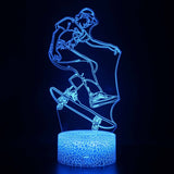 Iluminated Skateboarder 3D Lamp in Dark Setting