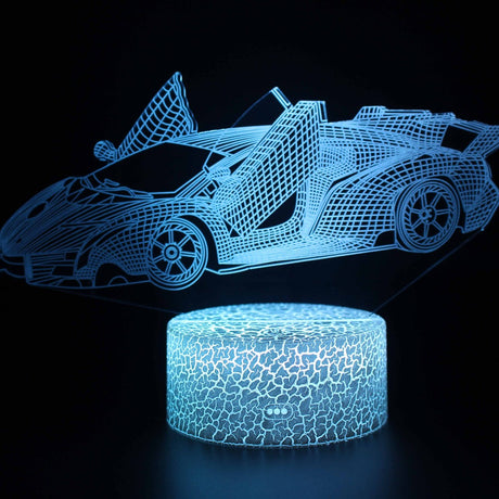 Iluminated Sports Car 3D Lamp in Dark Setting