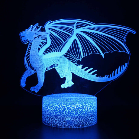 Illuminated Dragon Walking Wings Back 3D Lamp in Dark Setting