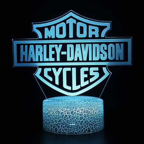 Illuminated Harley Davidson Logo 3D Lamp in Dark Setting