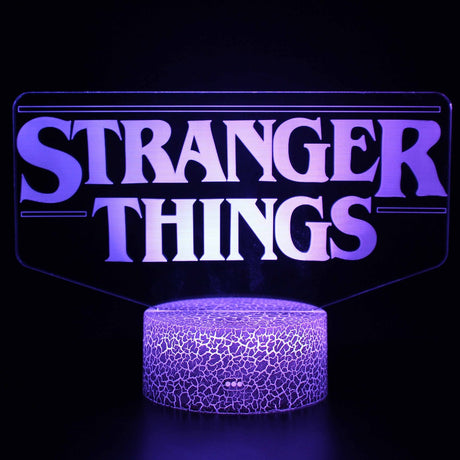 Iluminated Stranger Things Logo 3D Lamp in Dark Setting