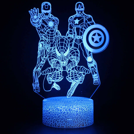 Illuminated Marvel Avengers Trio 3D Lamp in Dark Setting