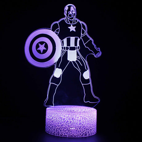 Illuminated Marvel Captain America Standing 3D Lamp in Dark Setting