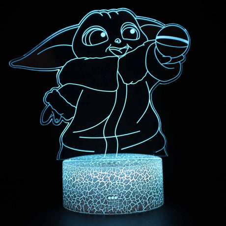 Illuminated Star Wars Baby Yoda 3D Lamp in Dark Setting