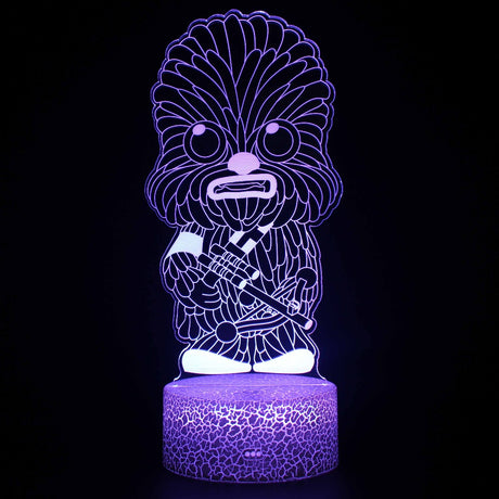Illuminated Star Wars Baby Chewbacca 3D Lamp in Dark Setting