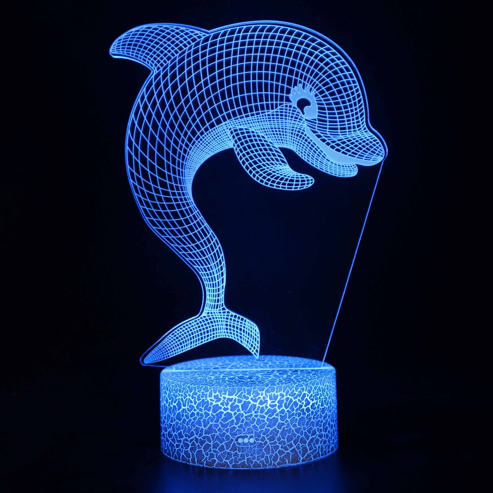 Illuminated Dolphin Arched 3D Lamp in Dark Setting