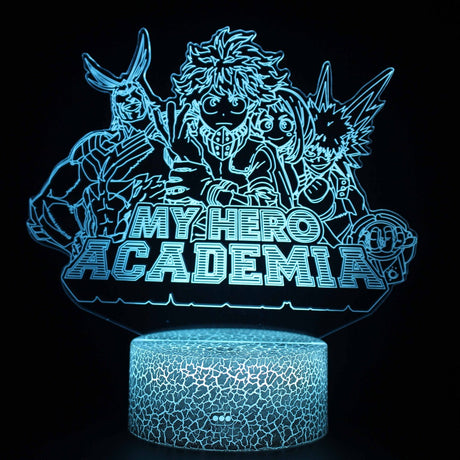 Illuminated My Hero Academia Logo 3D Lamp in Dark Setting