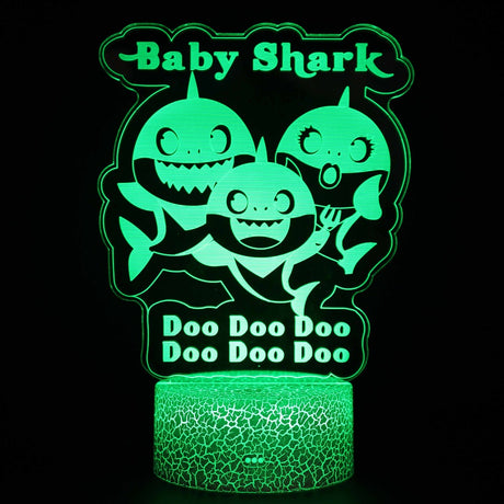 Iluminated Baby Shark 3D Lamp in Dark Setting