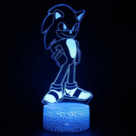 Illuminated Sonic the Hedgehog Standing 3D Lamp in Dark Setting