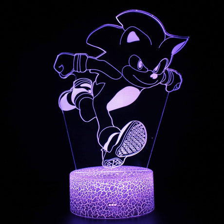 Illuminated Sonic the Hedgehog Running 3D Lamp in Dark Setting