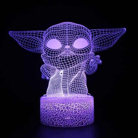 Illuminated Star Wars Yoda 3D Lamp in Dark Setting