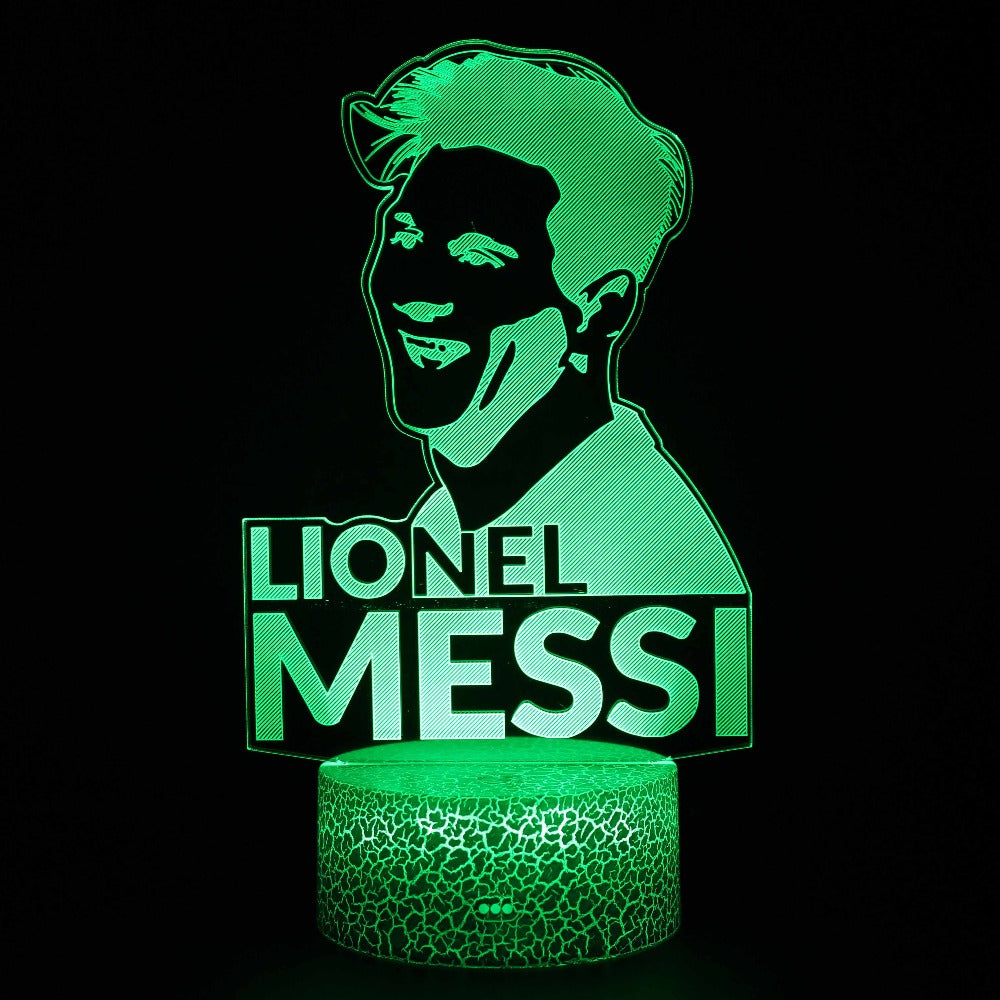 Illuminated Lionel Messi 3D Lamp in Dark Setting