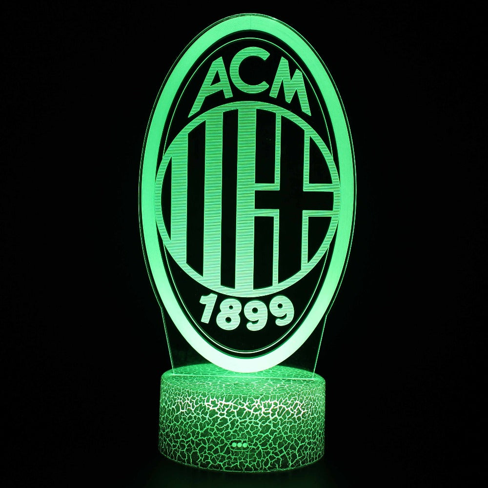 Illuminated AC 1899 Milan Soccer 3D Lamp in Dark Setting