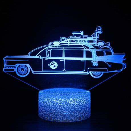 Illuminated Ghostbusters Ectomobile 3D Lamp in Dark Setting