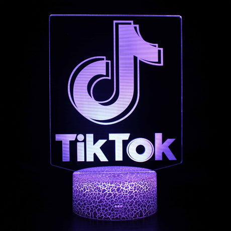 Iluminated TikTok Logo 3D Lamp in Dark Setting